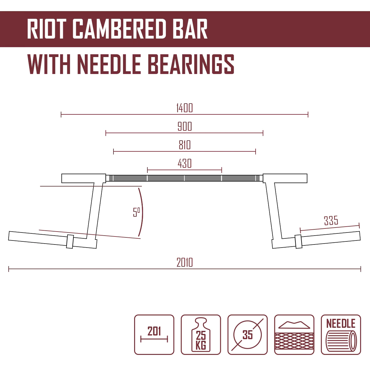 Riot Cambered Bar - with needle bearings, 25kg - Image 2