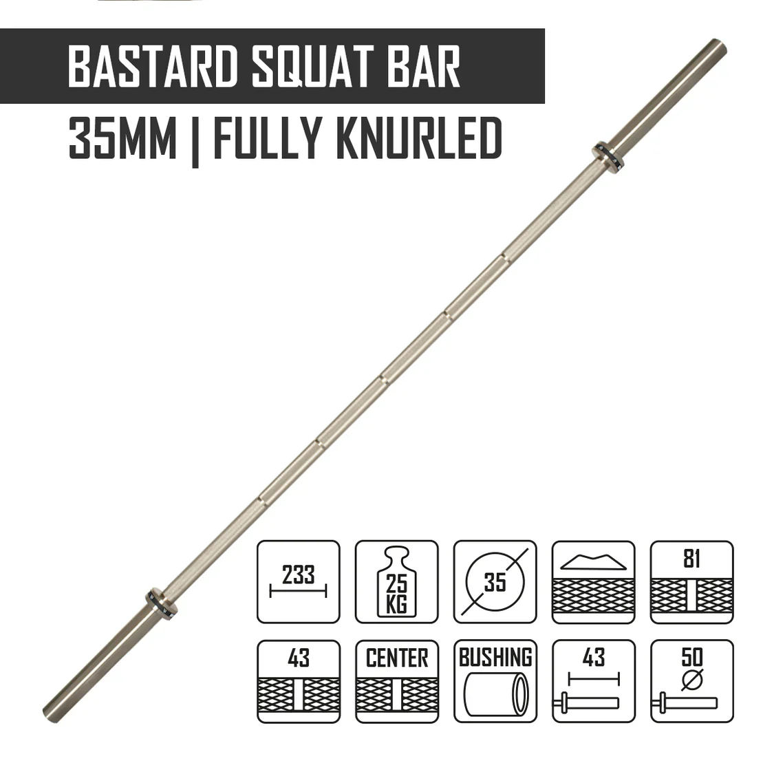 Strength Shop Bastard Squat Bar, 35mm/25kg – Fully Knurled - Image 2