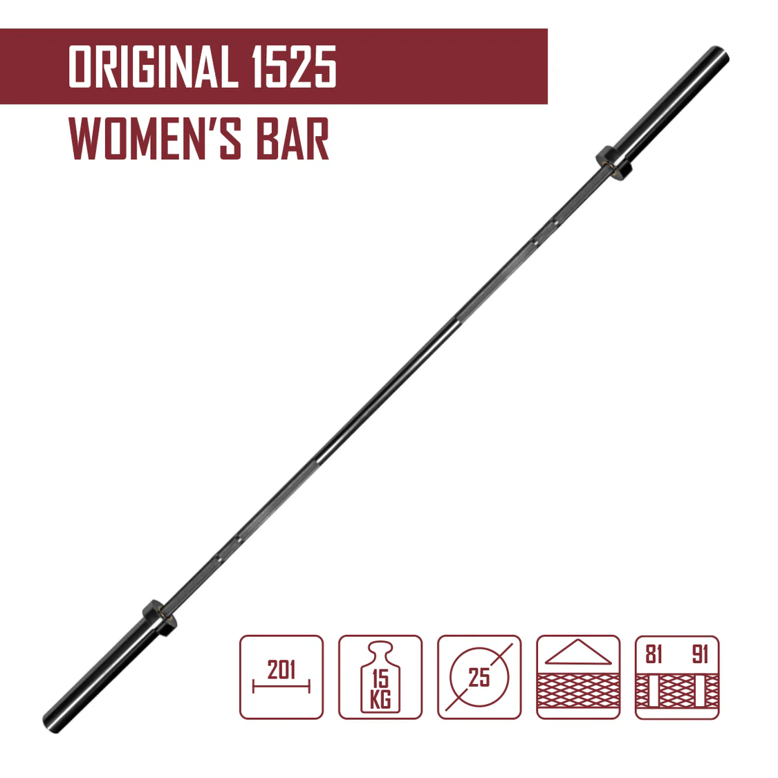 Original 1525 15kg Olympic Women's Bar - Black E-Coat - Image 2