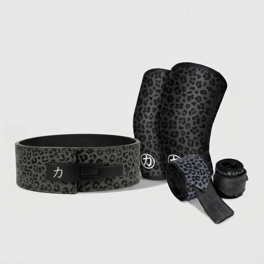 Strength Stack - Dark Leo - 10mm Lever Belt, 7mm Inferno Knee Sleeves & Zeus Wrist Wraps